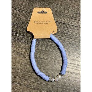 polymer clay mother of pearl bracelet handmade blue silver beaded boho